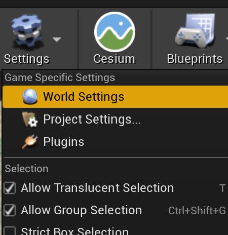 Cesium for Unreal sublevels world settings