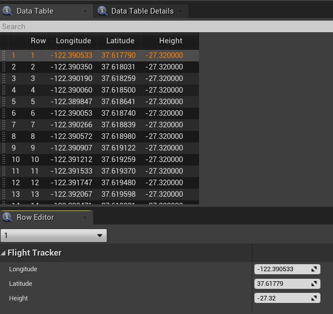 Cesium for Unreal Flight tracker dataTableInUnreal