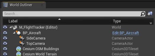 Cesium for Unreal Flight tracker parentChildCamera