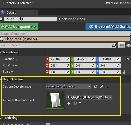 Cesium for Unreal Flight tracker planeTrackerVariables