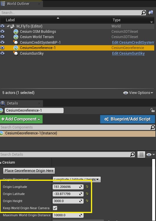 Cesium for Unreal fly to originPlacement