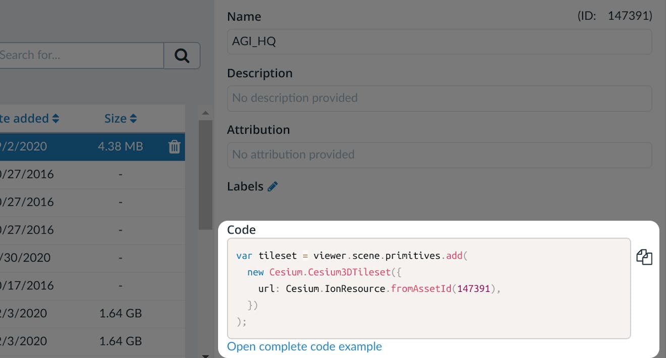 Data import asset preview