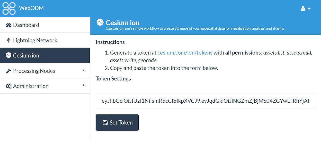 Integrating with WebODM Set Token