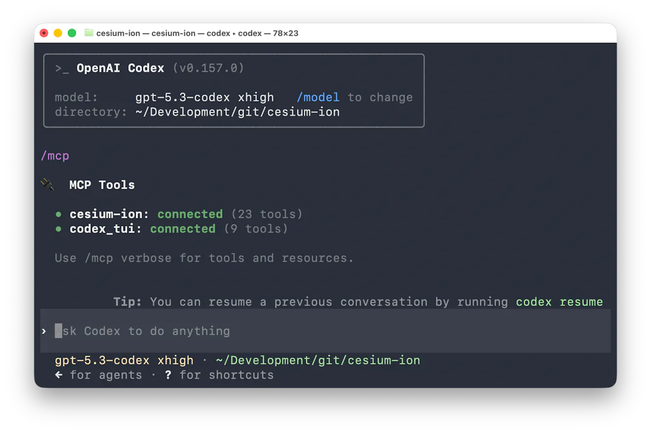 Cesium ion MCP server connection in Codex