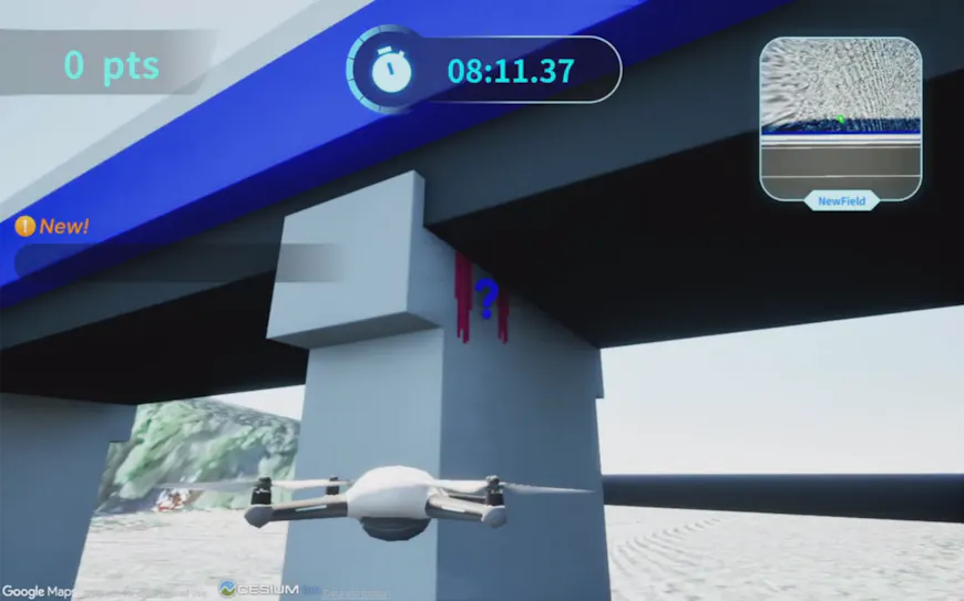 橋りょう点検をテーマにしたゲーミフィケーションコンテンツ　 (提供：CalTa株式会社) 

Gamified content themed around bridge inspection. Courtesy of CalTa Inc.  