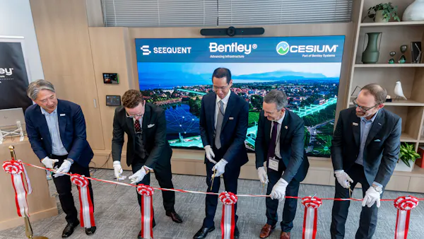 Keishi Kono, Anatolii Ast, James Lee, Graham Grant, and Patrick Cozzi cutting the ribbon at the new Bentley Japan office in June 2026