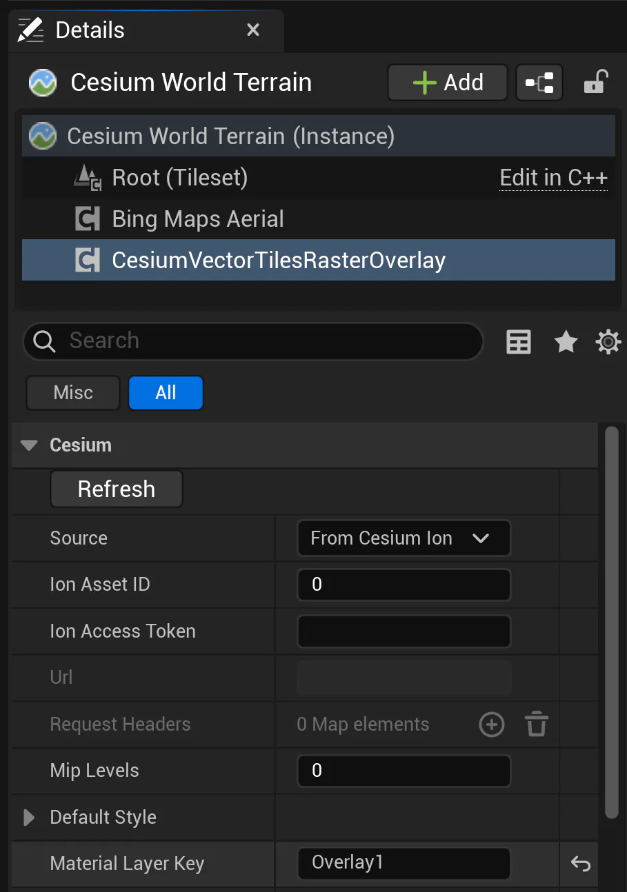 Cesium World Terrain Vector Tiles Raster Overlay settings