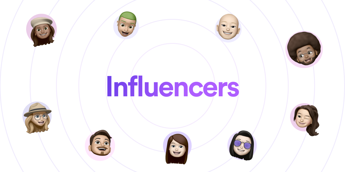 "Influencers" written in text and nine Memojis surrounding the text