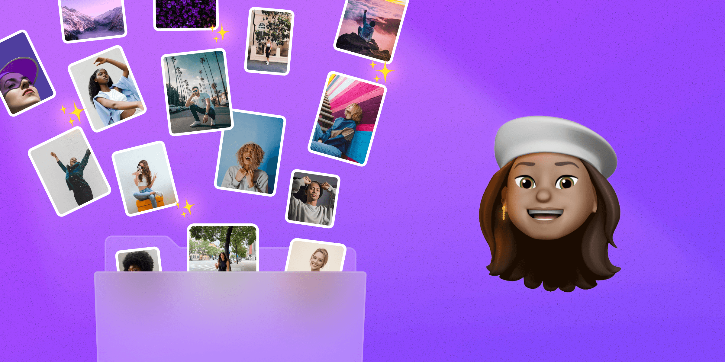 user generated content images with a folder and a memoji of a person in a white hat
