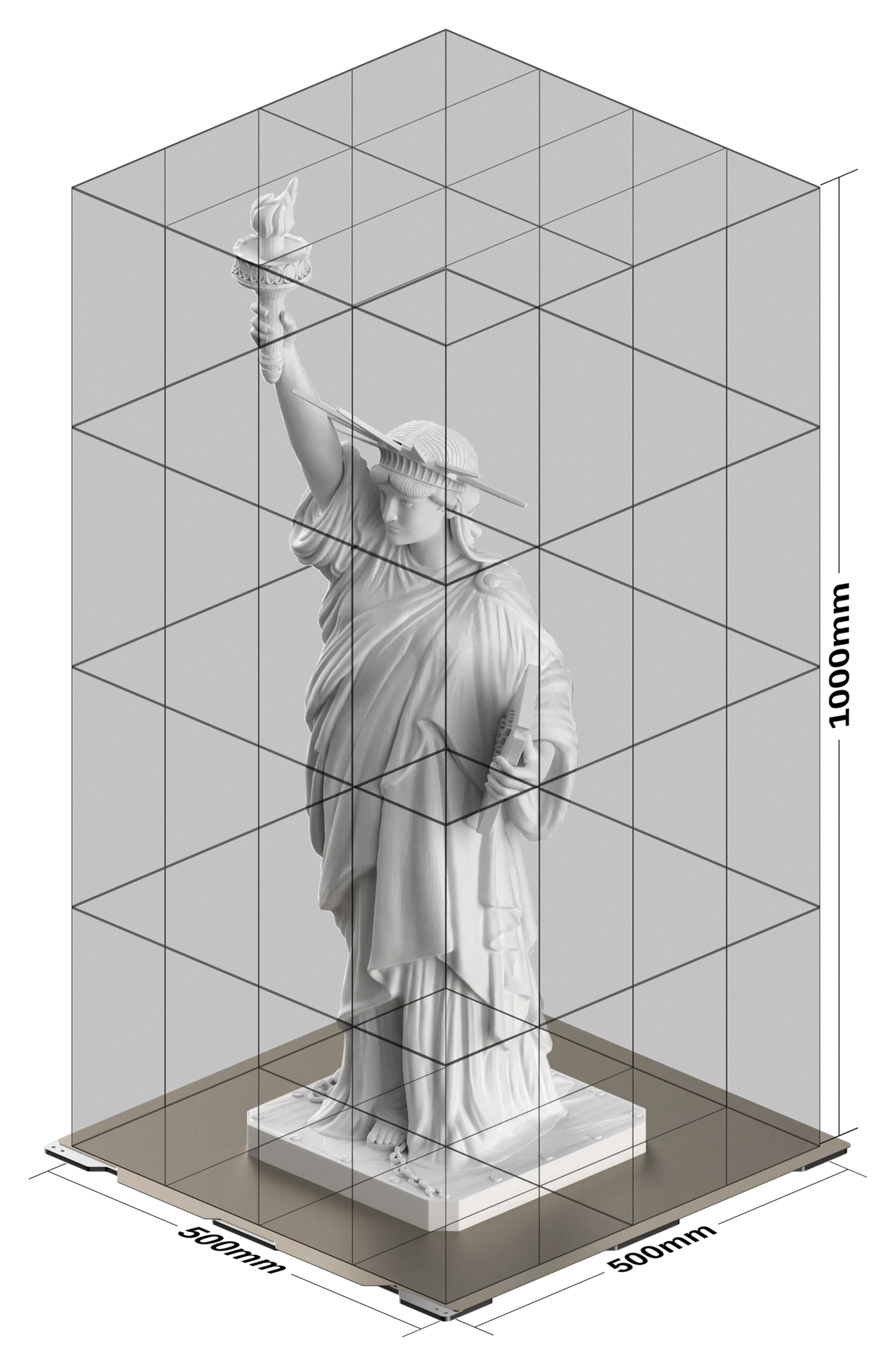 A meter-tall Statue of Liberty printed inside the Carbine3D's 500 × 500 × 1000 mm build volume
