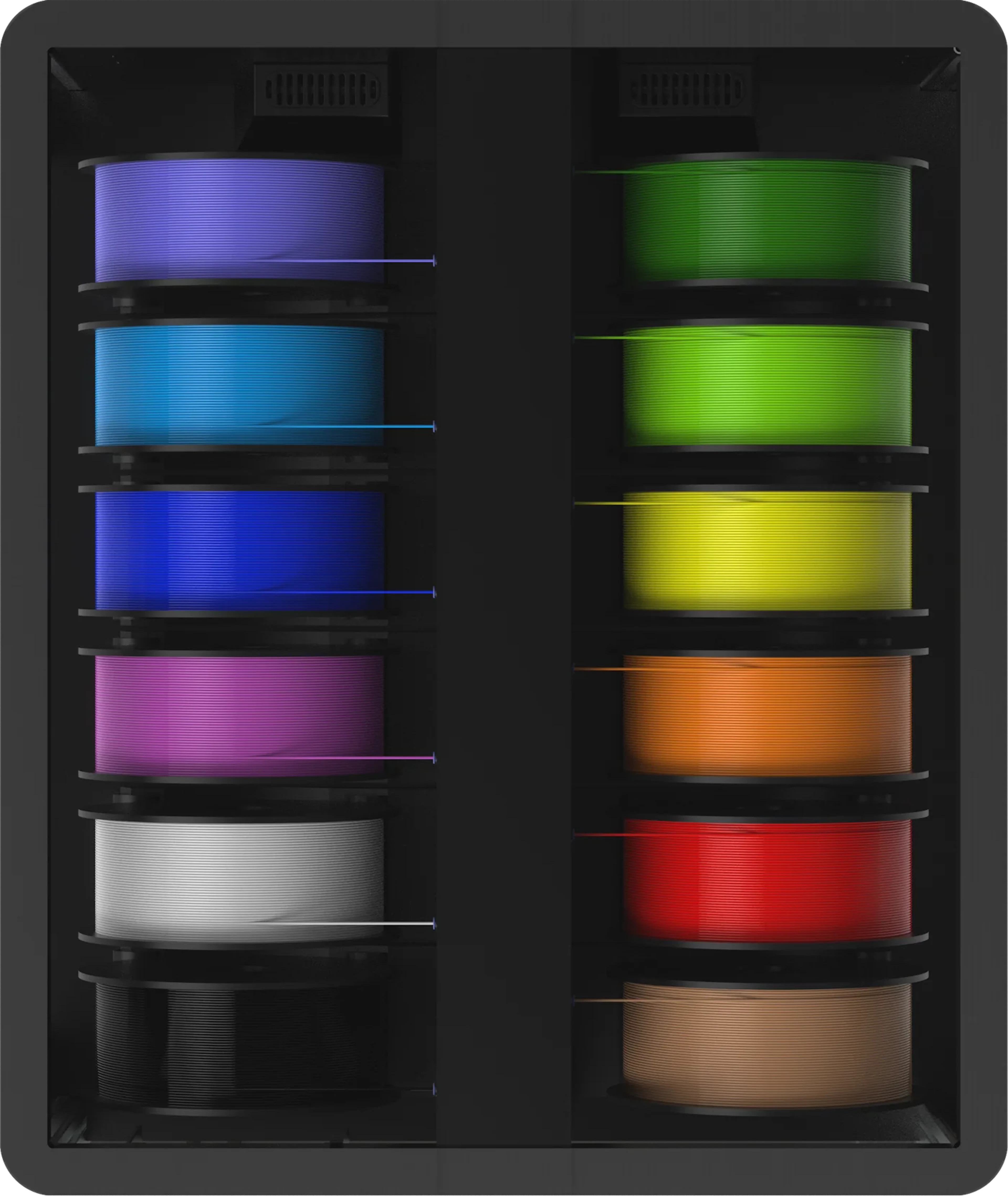Filament station loaded with twelve spools