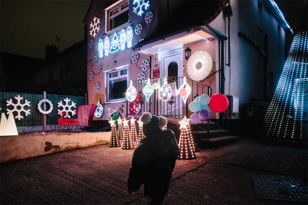 Ian and Anne’s Christmas light show on Andover Road, Knowle West. Photographer: Ibolya Feher