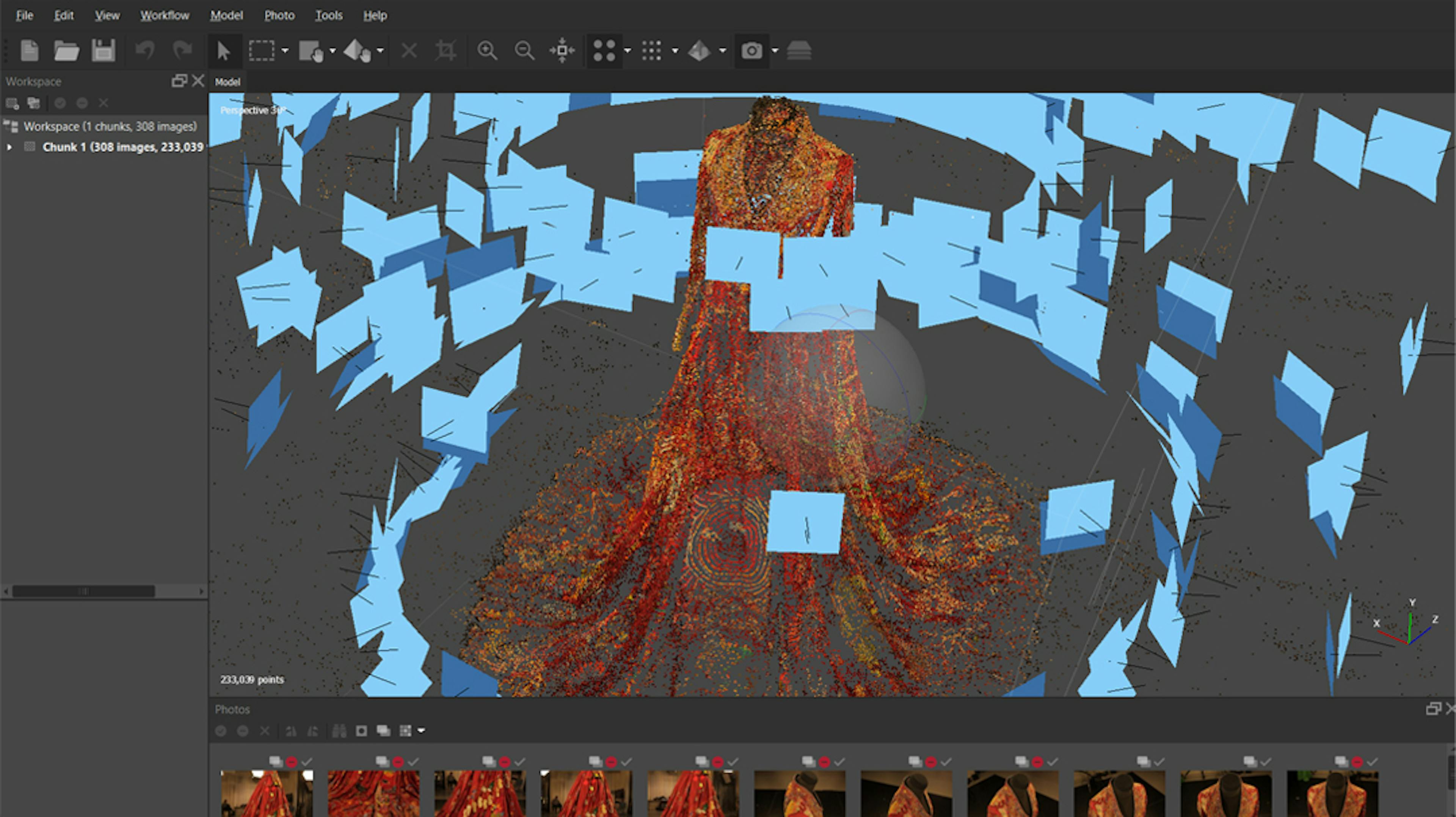 Tie points from the Red Dress photogrammetry capture in Agisoft Metashape