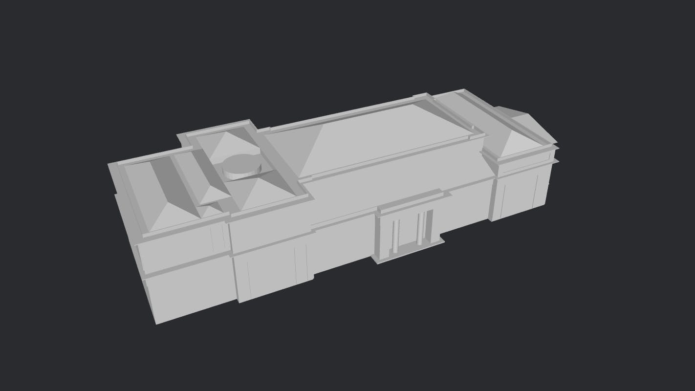 Image of 3D model of original BRLSI building, created from BRLSI's archival resources