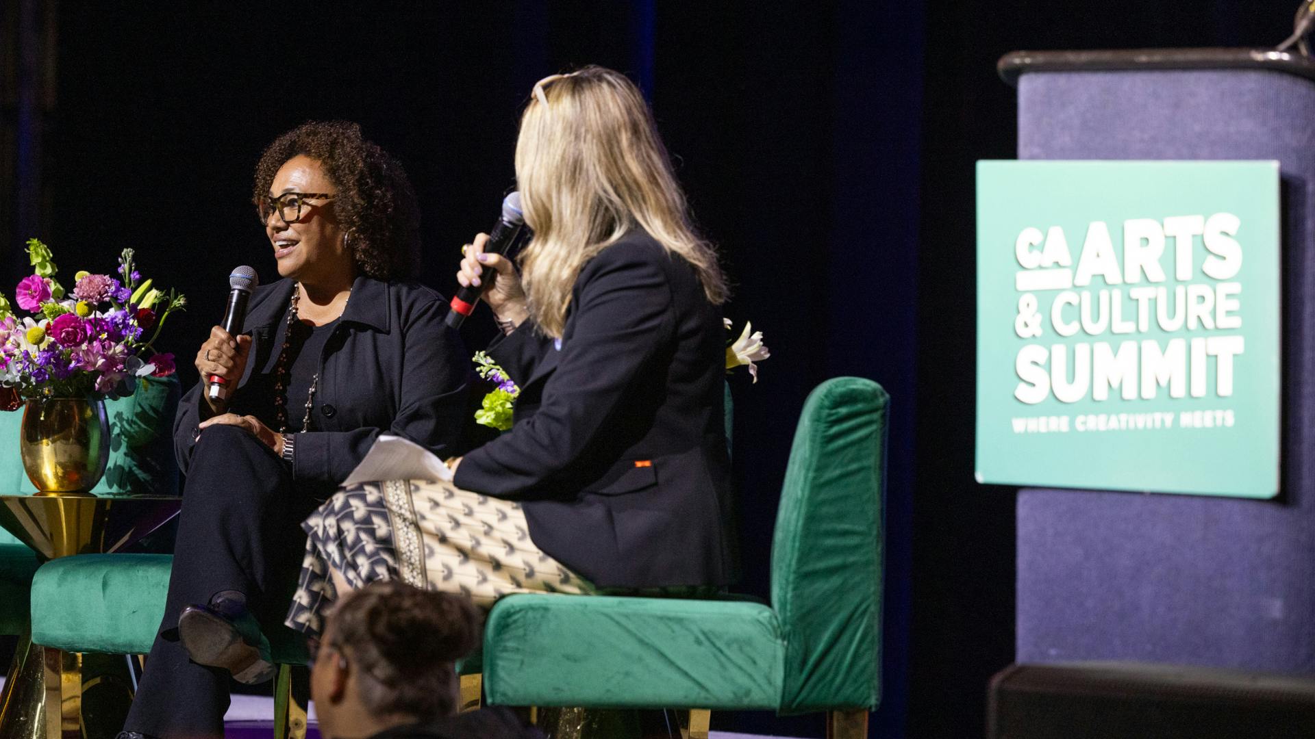 Dr. Maria Rosario Jackson, Former Chair of the National Endowment for the Arts, in conversation with  Julie Baker, CEO of CA for the Arts, during the 2025 CA Arts & Culture Summit 