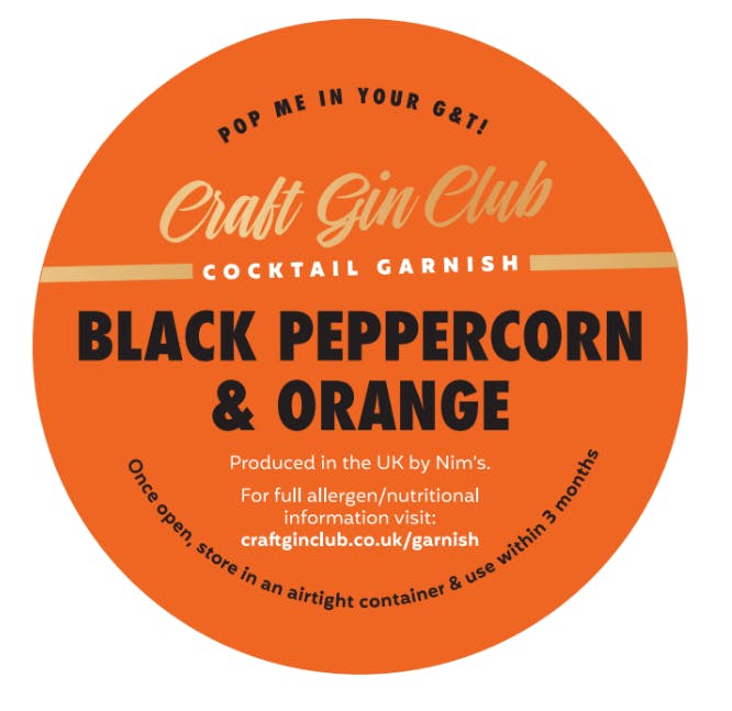 Black Peppercorn & Orange Garnish Label