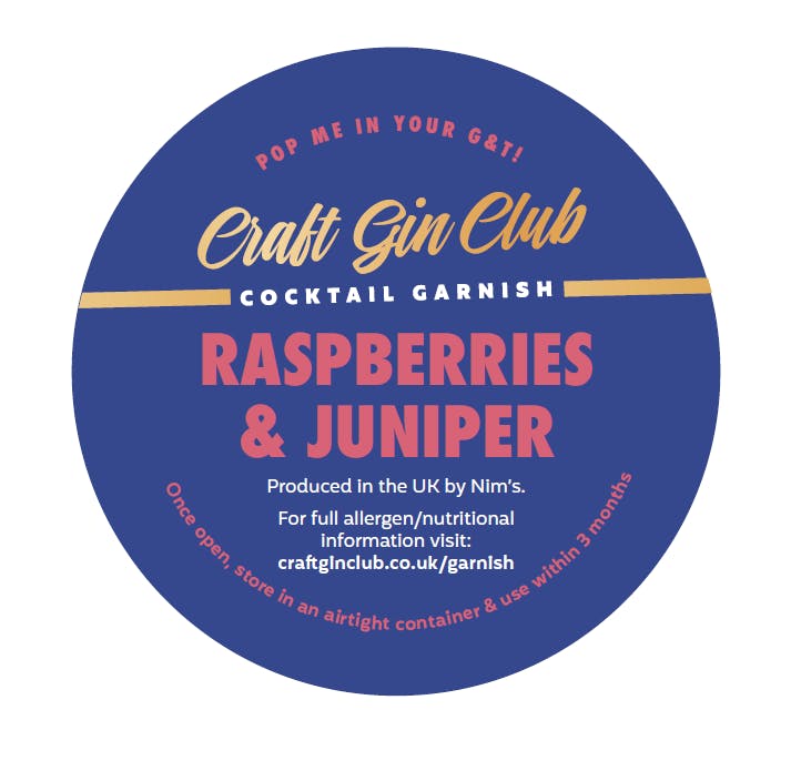 Raspberries & Juniper Garnish Label
