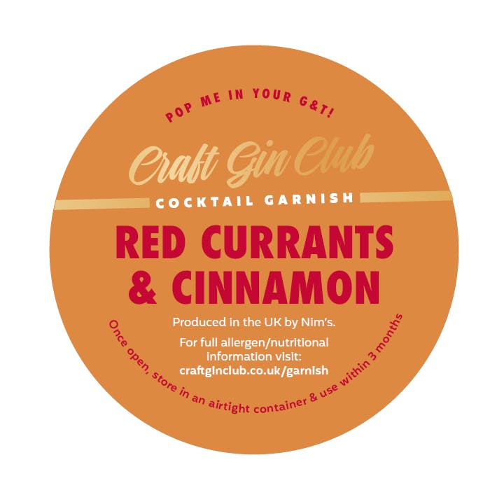 Red Currants & Cinnamon Garnish Label