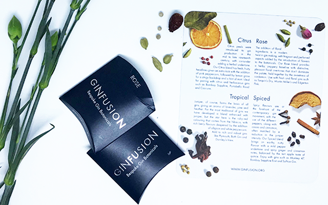 Ginfusion botanical sachets, recipe card and flowers