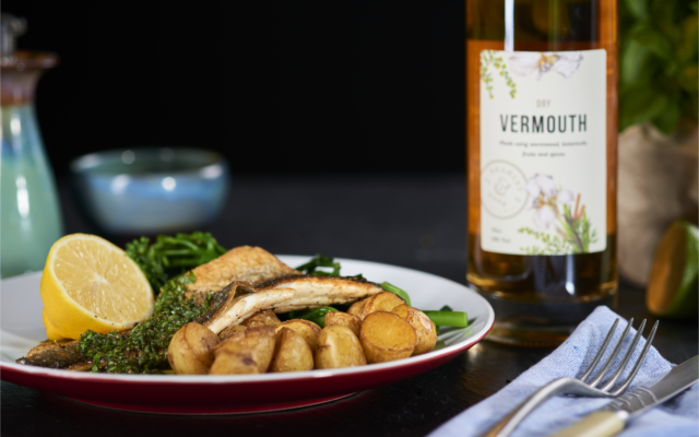 pan seared sea bass with a pesto and vermouth sauce