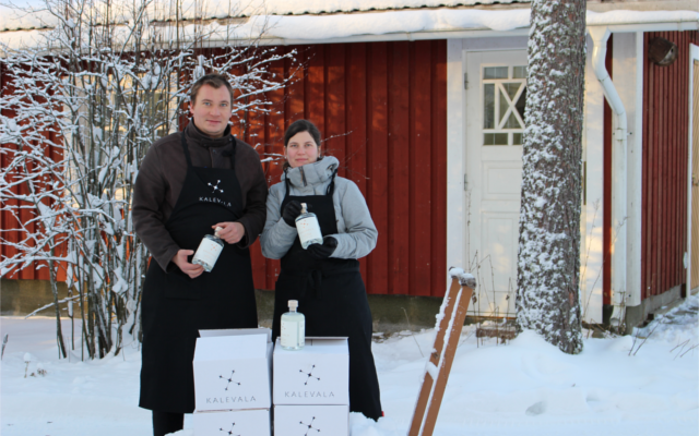 Kalevala gin founders in the snow in Finland