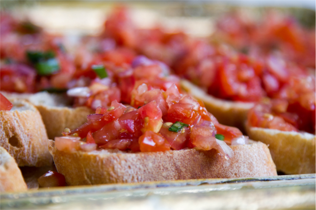 diamonds are bruschetta ciabatta tomato slices