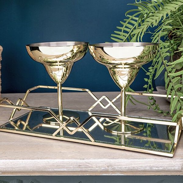 2 gold margarita glasses