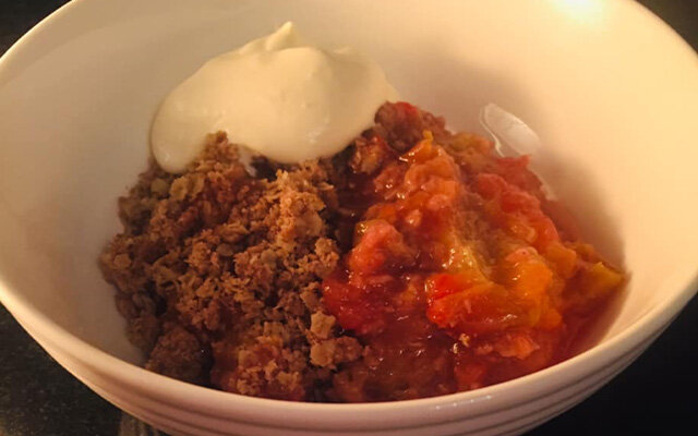 Apple, Plum & Sloe Gin Crumble