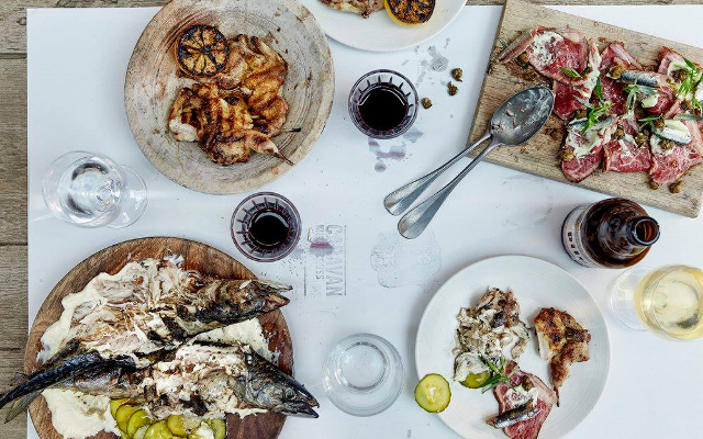 Food on a table at Caravan in London
