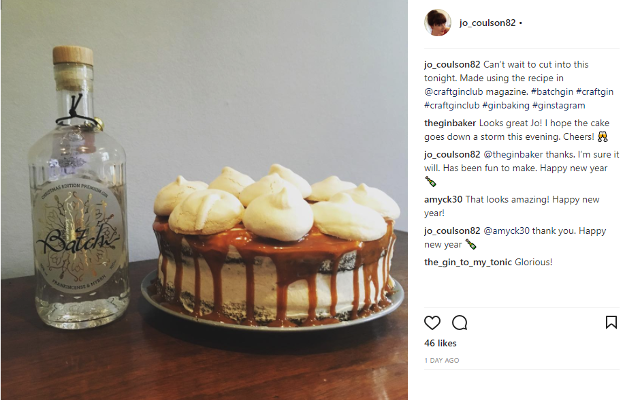 Caramel gin cake with batch Gin
