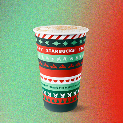 Image: StarbucksRich, steamed eggnog and espresso is topped off with a sprinkle of ground nutmeg