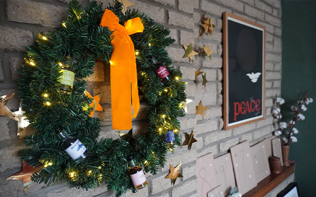 Christmas wreath with miniature craft gin