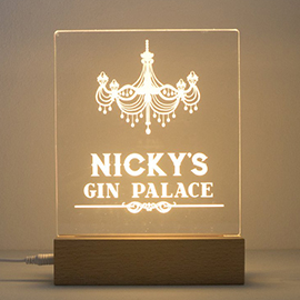 Personalised Gin Palace LED sign with wooden base.jpg