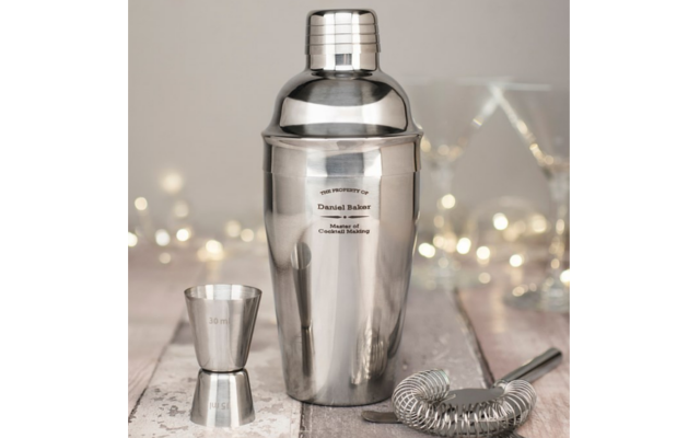 Engraved stainless steel cocktail shaker