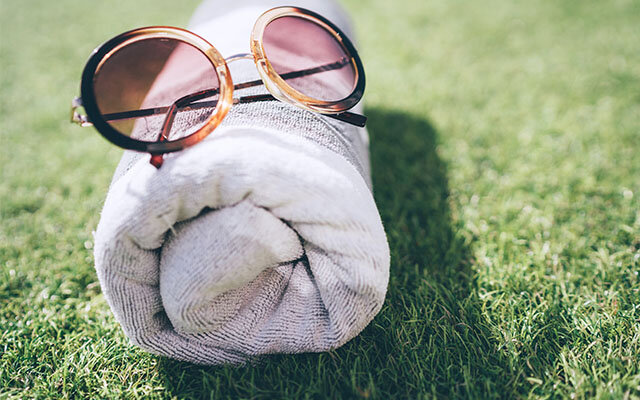 Beach towel on the lawn