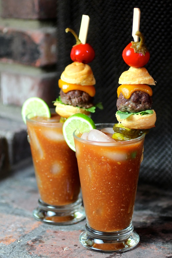 Bloody Mary cheeseburger garnish