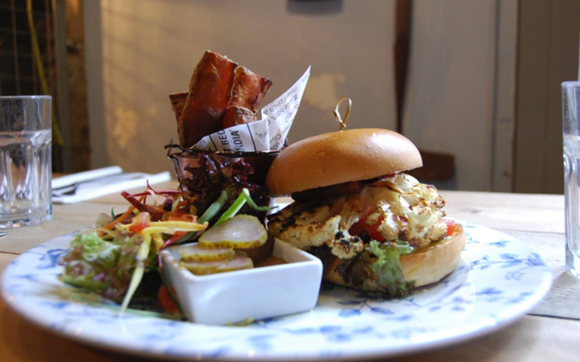 Cauliflower burger and gherkins at the Allotment bar in manchester
