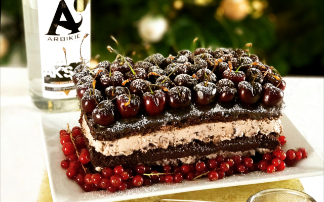 Gin soaked black forest gateau cake
