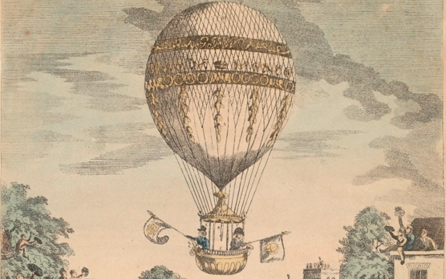 georgian victorian hot air balloon with flags painting cartoon