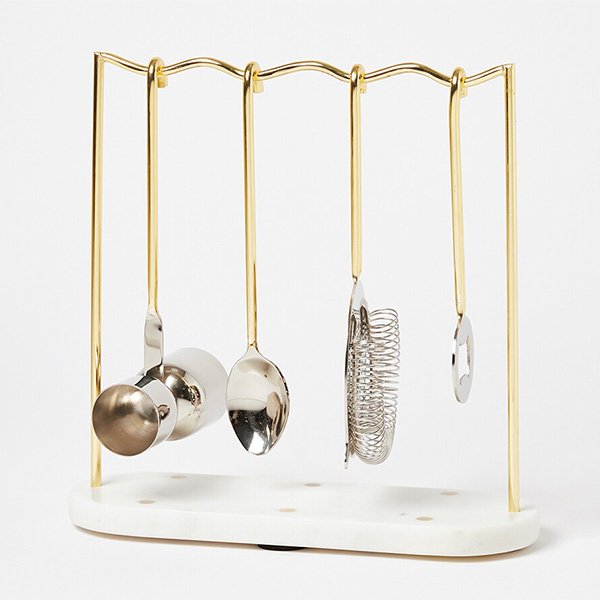 Oliver Bonas Gold Metal & Marble Dots Bar Tools Set 