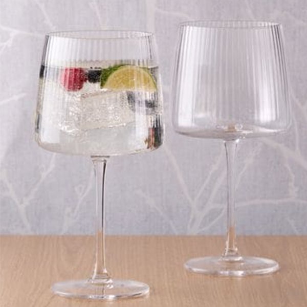 2 ribbed gin glasses