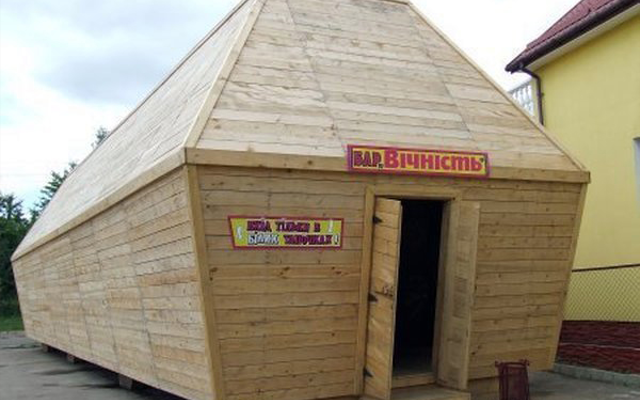 Bar Eternity in Ukraine wooden coffin shaped gin joint