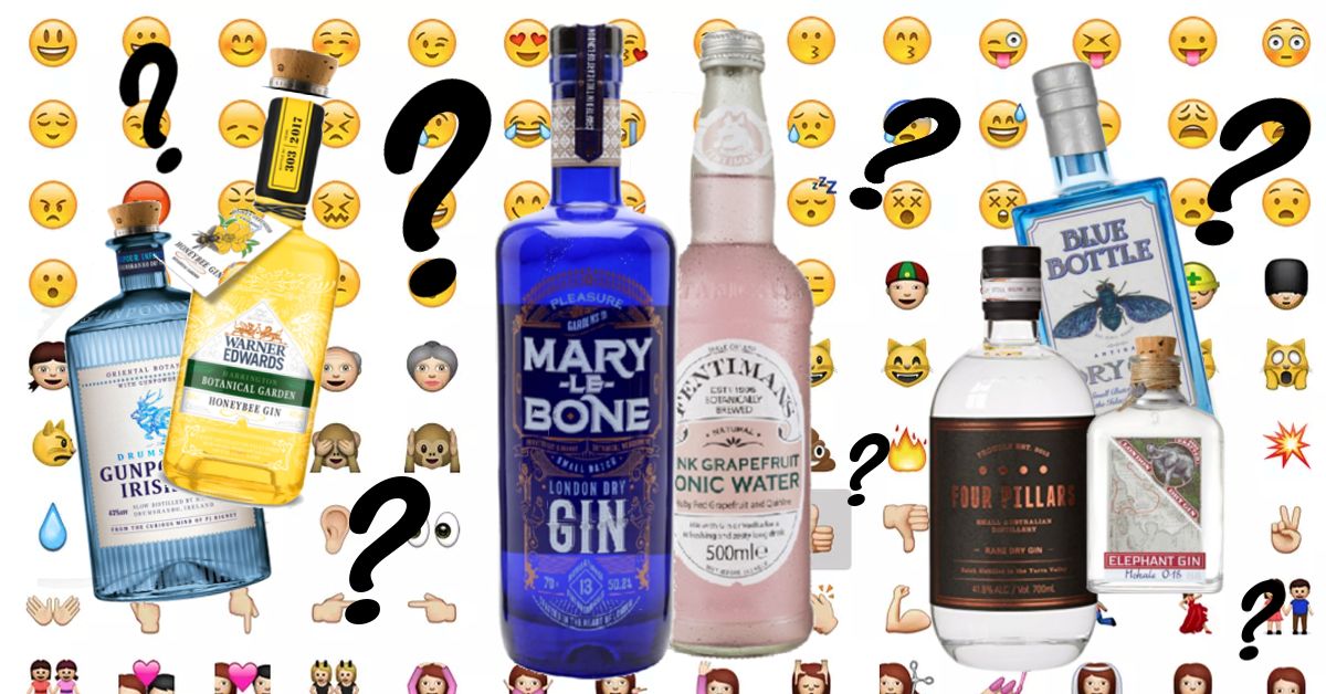 World emoji day gin quiz. Four pillars gunpowder marylebone warner edwards honeybee gin fentimans blue bottle elephant gin