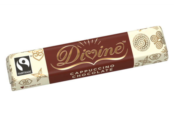 divine milk and white cappuccino fairtrade chocolate bar