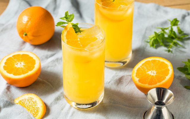Gin and orange cocktail with rhubarb