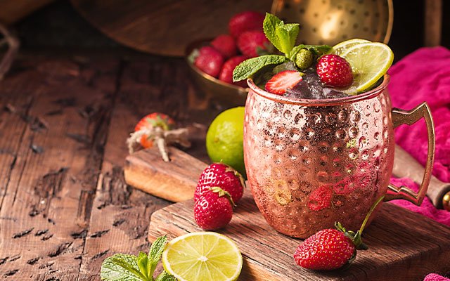 Rhubarb & Strawberry Mule cocktail recipe