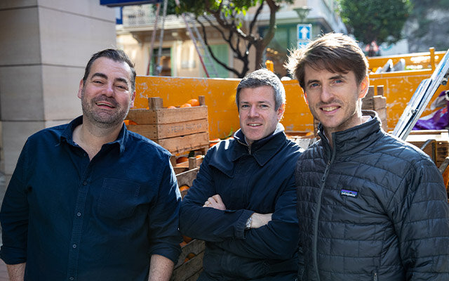 Philip, Jon and John collecting citrus fruits for our May 2020 Gin of the Month.
