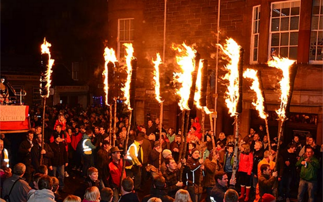 Fire parade in Edinburgh on Hogmanay New Years Eve Celebrations