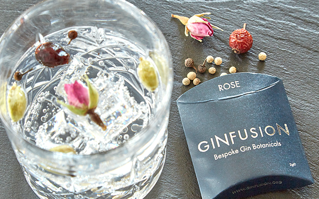 Ginfusion Rose dried botanicals and gin and tonic