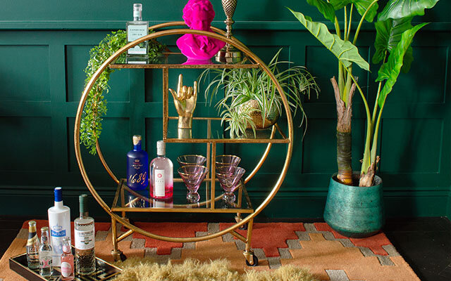 Art deco-style drinks trolleys, such as this one from Audenza, reflect the trend for home cocktail bars